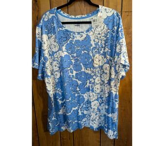 Basic Editions Woman Shirt Plus Size 4X XXXX Floral Top Tunic Blouse Flowers New